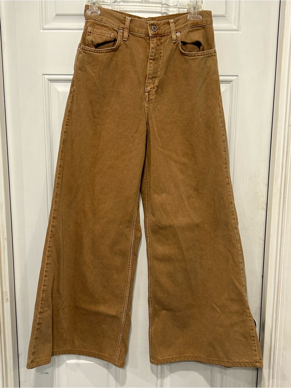 Free People We The Free Wide Leg Jeans Brown High Waist 27 Cotton OB885008 EUC